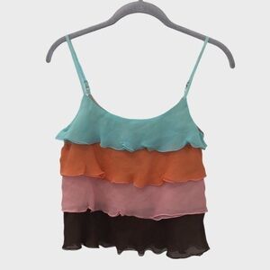 TRINA Turk Colorblock striped tiered ruffle cami